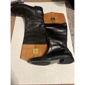 Ralph Lauren RLL Berna 7B Black & Brown Leather Tall Riding Boots